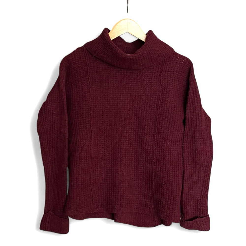 Free People Deep Burgundy 100% Wool Turtleneck Cowl Neck Oversized Sweater